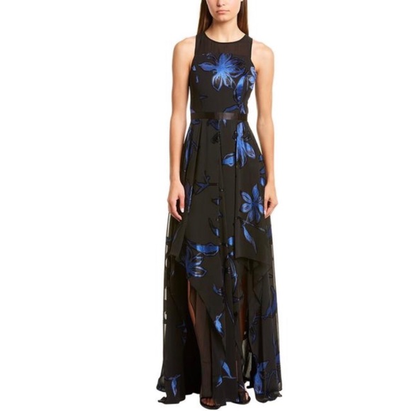 NWT Halston Blossom Burnout Handkerchief Hem Gown - Picture 5 of 11